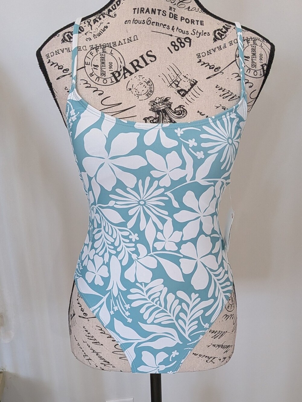 ROXY | Women's Teal/White Floral High-Cut Cheeky Crossover One Piece Swimsuit